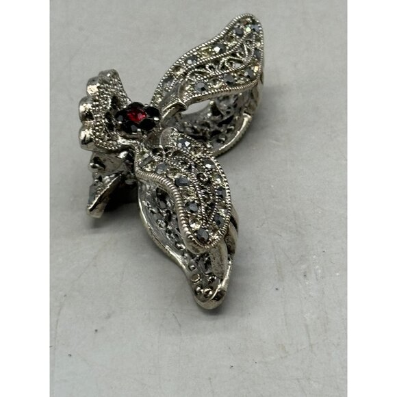 women's metal embellished hair clip silver color red faux stone 3x1.5" READ - Picture 6 of 7